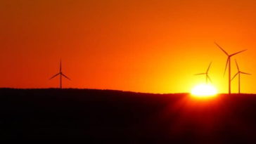eoliennes coucher de soleil
