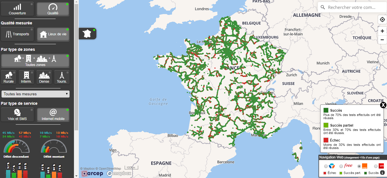 Qualité de la couverture 4G via Orange 