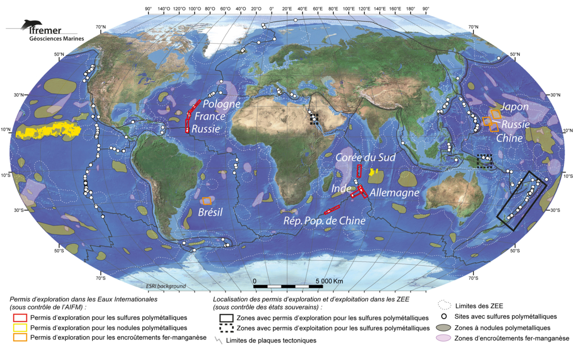 Carte-des-ressources-minerales-grands-fonds-et-zones-de-permis-ISA-IFREMER Géosciences marines