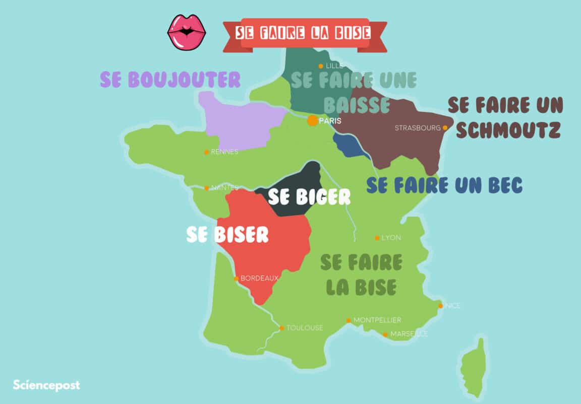 carte de France expressions régions faire la bise