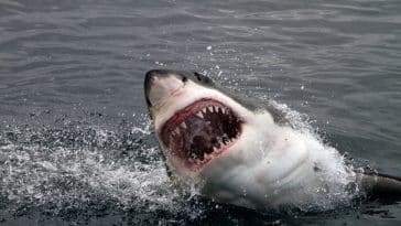 dents de requin blanc saut mer