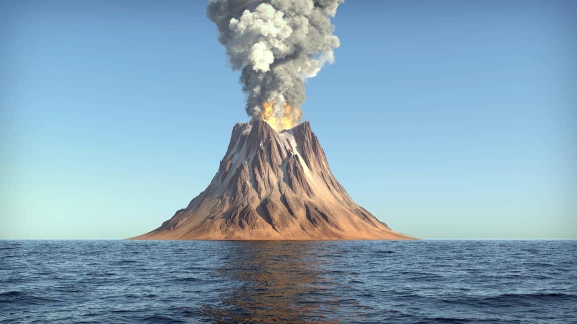 île volcanique éruption volcan mer