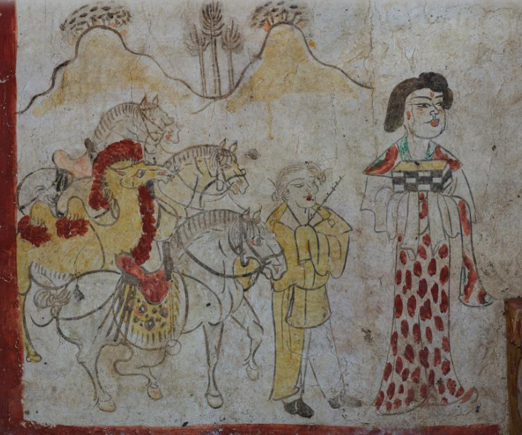 peintures fresques dynastie tang chine homme blond