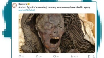 Capture d’un post de Reuters sur X montrant la momie hurlante le 14 août 2024.
