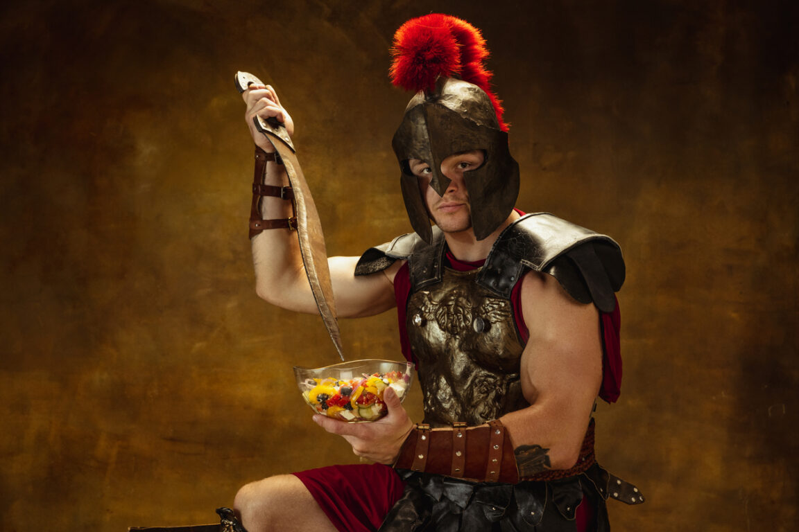 gladiateur régime végétarien manger salade fruits