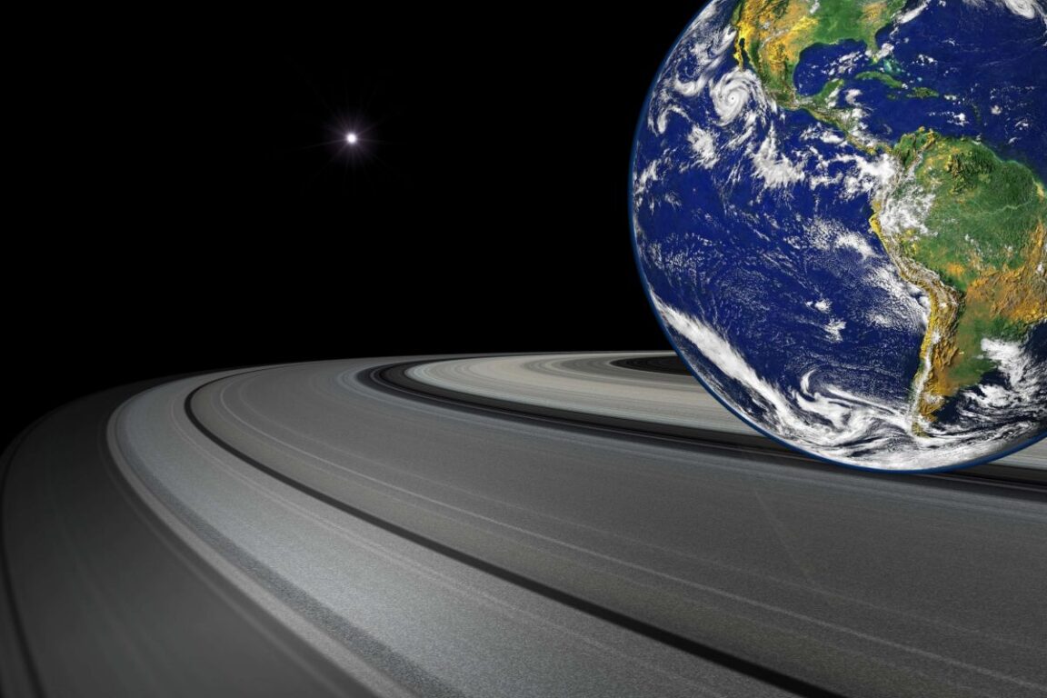 La Terre vue avec des anneaux comme ceux de Saturne dans l'espace.